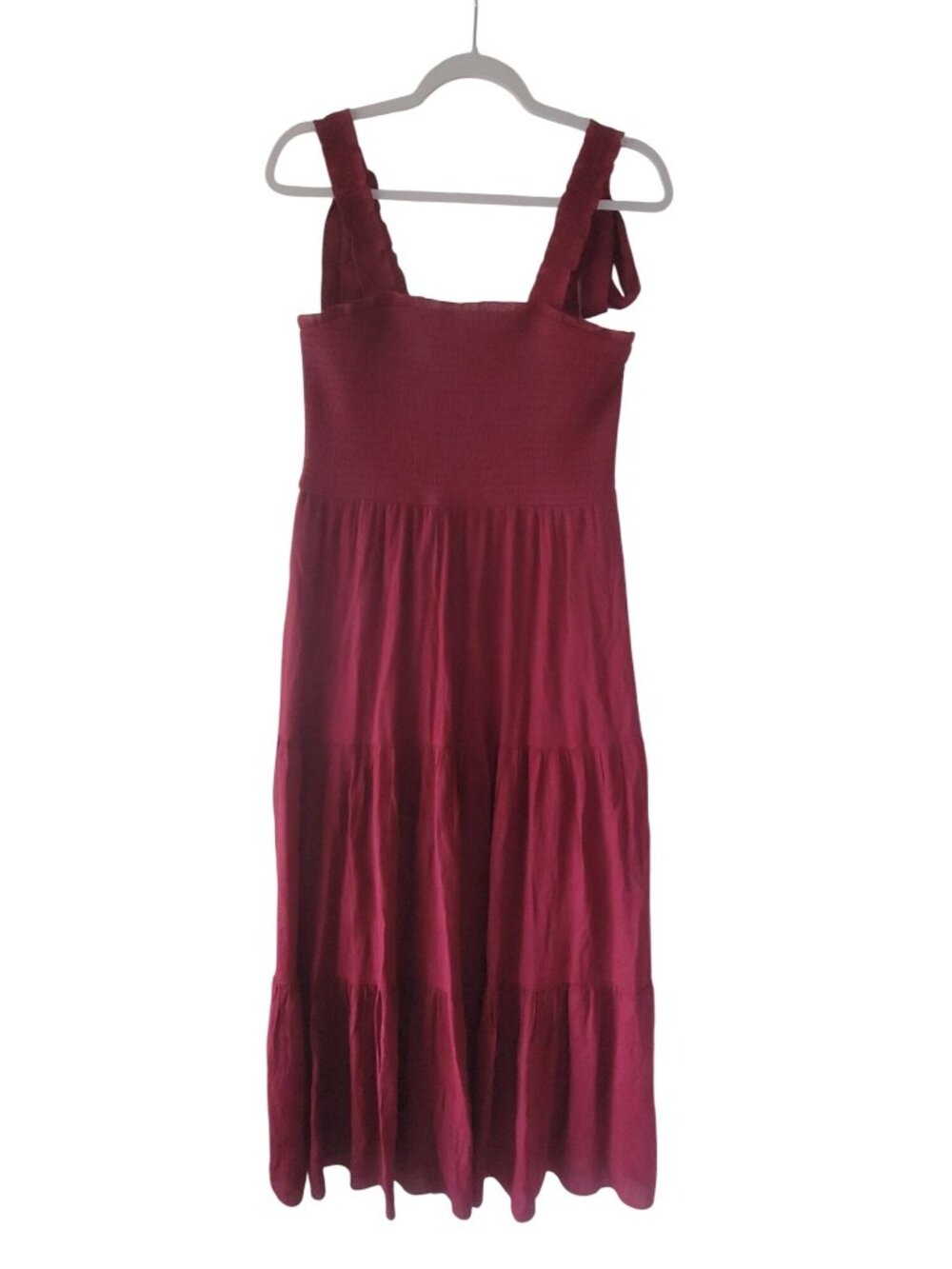 J Gee Womens PXL Burgandy Red Maxi Dress Smocked Bodice Tiered Skirt Sleeveless